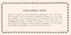 Romox Disclaimer Note